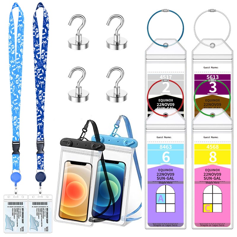 XIANGXING 12 Pcs Royal Caribbean Cruise Essentials Kit Include Retractable Cruise Lanyards for Ship Card, Luggage Tags Holder, Waterproof Phone Pouch, Magnetic Hook for Royal Caribbean & Celebrity Cruise Lines - Image 1