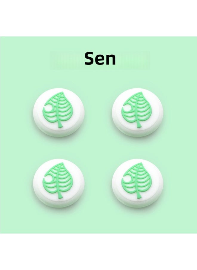 Generic - Switch Rocker Cap Silicone Cap Game Cap Button Protective Cap Nintendo Animal Crossing Bear Ns Rocker Cap-Product Color:Leaves With White Background And Green - Image 1