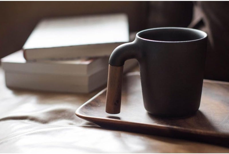HMM Mugr Cloud Mug 12 oz Ceramic Coffee Cup with Dual Wood Handle Options Scandinavian Inspired High Durability for Hot Cold Drinks Charcoal - Image 2