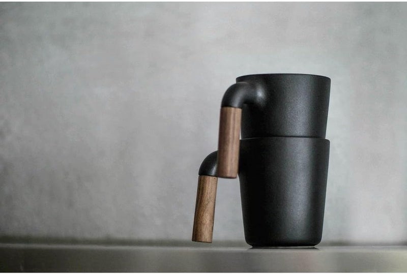 HMM Mugr Cloud Mug 12 oz Ceramic Coffee Cup with Dual Wood Handle Options Scandinavian Inspired High Durability for Hot Cold Drinks Charcoal - Image 4