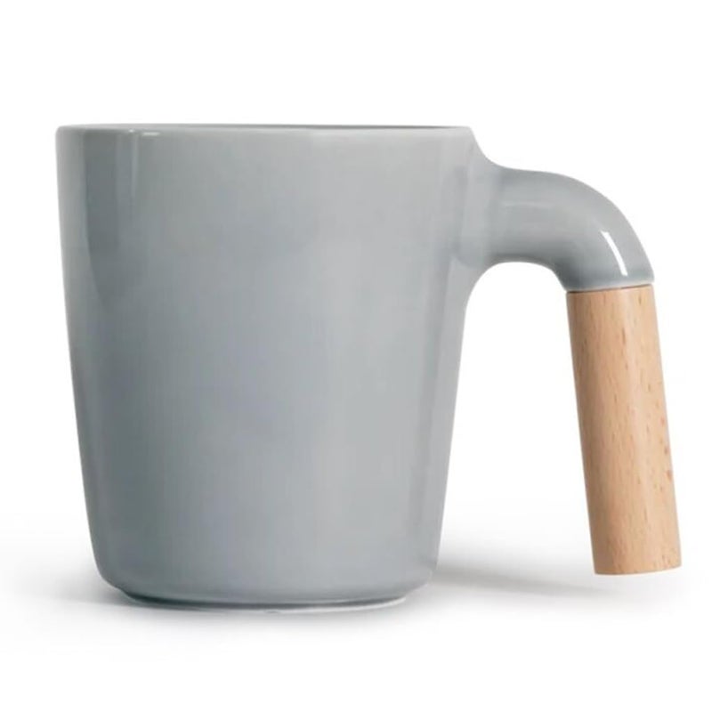 HMM Mugr Cloud Mug 12 oz Ceramic Coffee Cup with Dual Wood Handle Options Scandinavian Inspired High Durability for Hot Cold Drinks Charcoal - Image 1