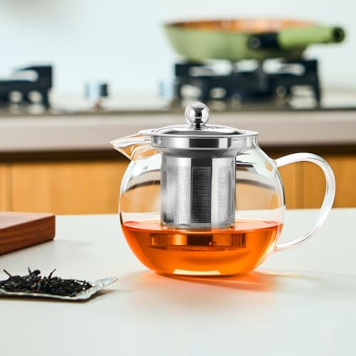Baalaka Glass Teapot Stovetop 22 OZ/650ml, Tea pot with Removable 18/8 Stainless Steel Infuser, Borosilicate Clear Tea Kettle, Teapot Blooming and Loose Leaf Tea Maker Tea Brewer for Camping, Travel - Image 5