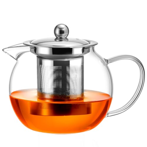 Baalaka Glass Teapot Stovetop 22 OZ/650ml, Tea pot with Removable 18/8 Stainless Steel Infuser, Borosilicate Clear Tea Kettle, Teapot Blooming and Loose Leaf Tea Maker Tea Brewer for Camping, Travel - Image 1