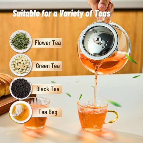 Baalaka Glass Teapot Stovetop 22 OZ/650ml, Tea pot with Removable 18/8 Stainless Steel Infuser, Borosilicate Clear Tea Kettle, Teapot Blooming and Loose Leaf Tea Maker Tea Brewer for Camping, Travel - Image 4