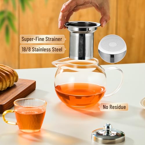 Baalaka Glass Teapot Stovetop 22 OZ/650ml, Tea pot with Removable 18/8 Stainless Steel Infuser, Borosilicate Clear Tea Kettle, Teapot Blooming and Loose Leaf Tea Maker Tea Brewer for Camping, Travel - Image 3