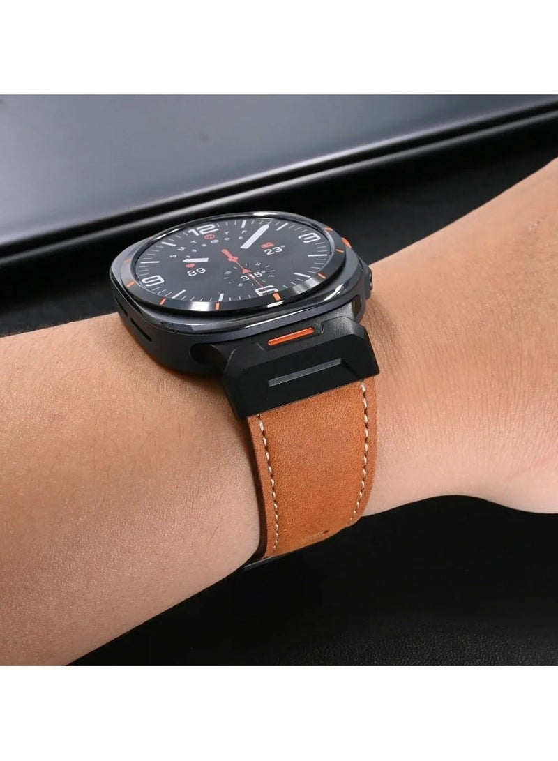 CMGTYYD. أحزمة جلدية أصلية ألترا متوافقة مع ساعة سامسونج جالاكسي 7 ألترا 47 ملم للرجال والنساء، سوار متين سريع الملاءمة، حزام رياضي عريض من الجلد المتين مع محول معدني من الفولاذ المقاوم للصدأ - Image 2