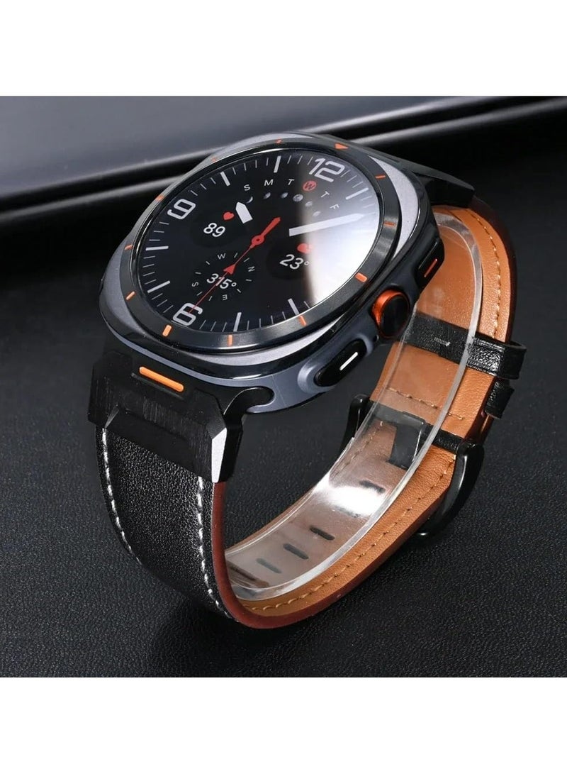 CMGTYYD. أحزمة جلدية أصلية ألترا متوافقة مع ساعة سامسونج جالاكسي 7 ألترا 47 ملم للرجال والنساء، سوار متين سريع الملاءمة، حزام رياضي عريض من الجلد المتين مع محول معدني من الفولاذ المقاوم للصدأ - Image 3