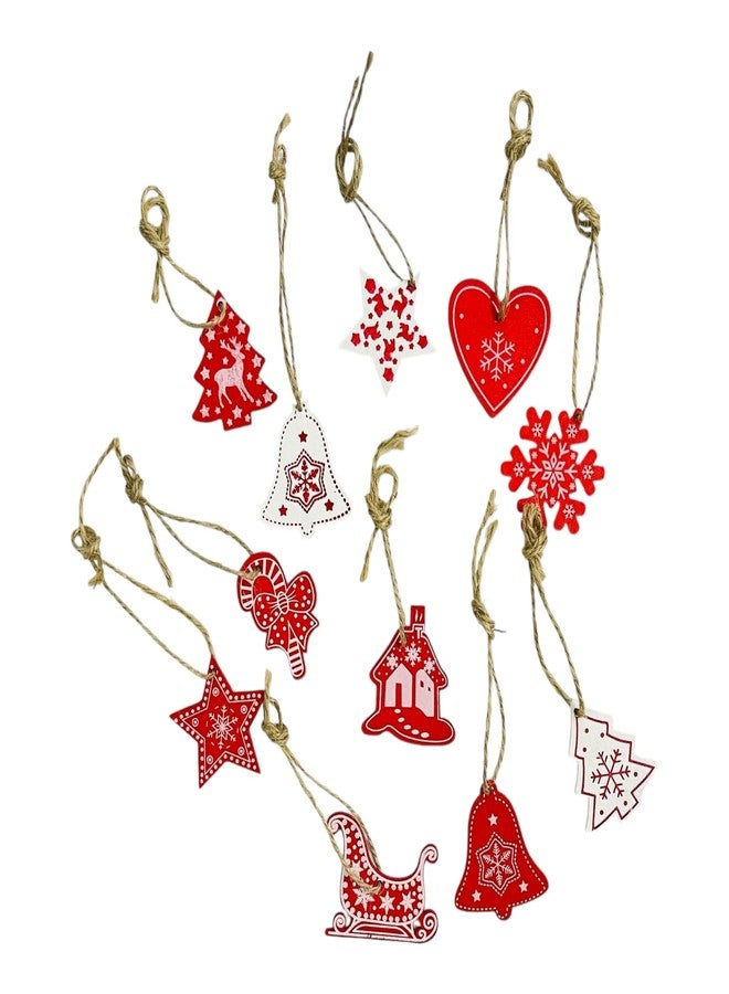 Kriwin 24pcs Christmas Tree Decoration Set with Wooden Hangings, Stars, Candy Canes, Sleds, Bells - Image 1