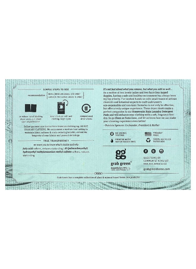 Grab Green - Grab Green, Stoneworks, Dryer Sheets, Rain,  80 Compostable Sheets - Image 1