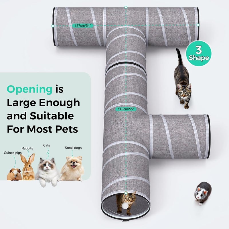 PETOCAT Cat Tunnel 4 Way with Teaser Wand & 2 Plush Ball, 5 Shapes Available, 54/80.7" L, H-Shaped Collapsible Pet Play Tube Maze for Kitten Puppy Bunny Ferret Rabbit, Indoor/Outdoor Peekabo Cave - Image 4