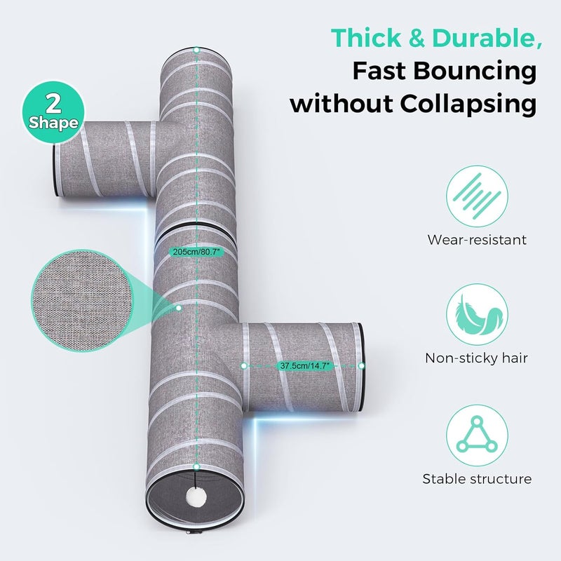 PETOCAT Cat Tunnel 4 Way with Teaser Wand & 2 Plush Ball, 5 Shapes Available, 54/80.7" L, H-Shaped Collapsible Pet Play Tube Maze for Kitten Puppy Bunny Ferret Rabbit, Indoor/Outdoor Peekabo Cave - Image 3