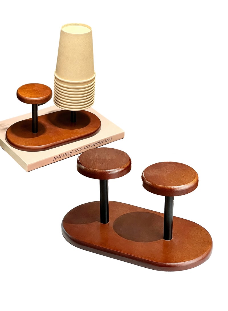 Wooden Coffee Cup Dispenser Dual Rack Countertop Organizer for Disposable Paper Cups - Image 1