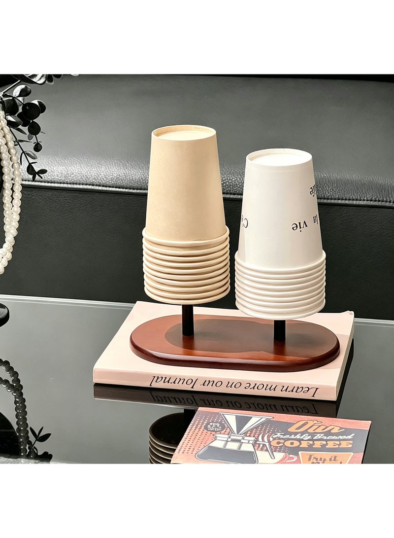 Wooden Coffee Cup Dispenser Dual Rack Countertop Organizer for Disposable Paper Cups - Image 3