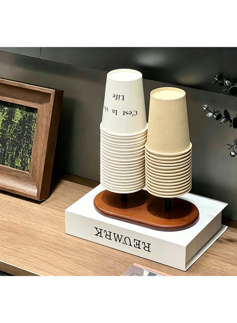 Wooden Coffee Cup Dispenser Dual Rack Countertop Organizer for Disposable Paper Cups - Image 4