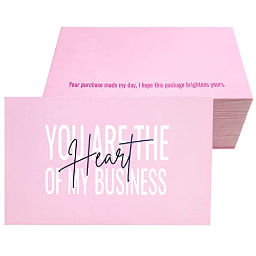RXBC2011 Thank you Cards you are the Heart of my business Cards Package Insert for online business Pack of 100 (100 Card pink) - Image 1
