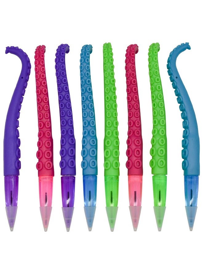 Maydahui 8PCS Octopus Tentacle Shaped Ballpoint Pen Funny Finger Puppet Pen Black Ink Devilfish Fish Pens Soft Silicone for Boys School Student - Image 1