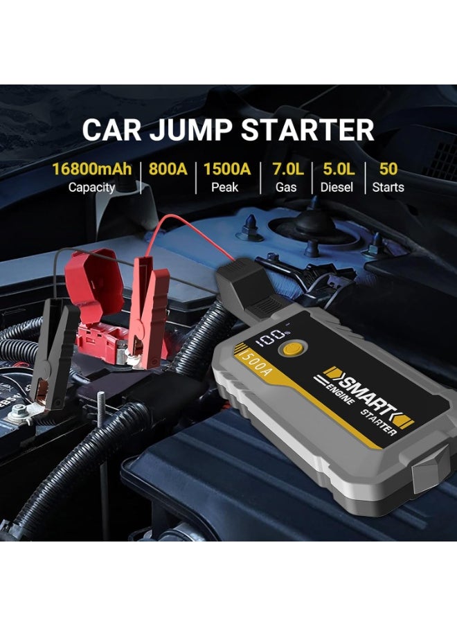 Raxoom Car Jump Starter 1500A,12V Car Battery Jump Starter Portable, 3 Modes LED Light, Battery Booster, LCD Display, Portable Charger, Storage Case and Jumper Cables for for 7.0L Gas and 5.0L Diesel Engines  - Image 4