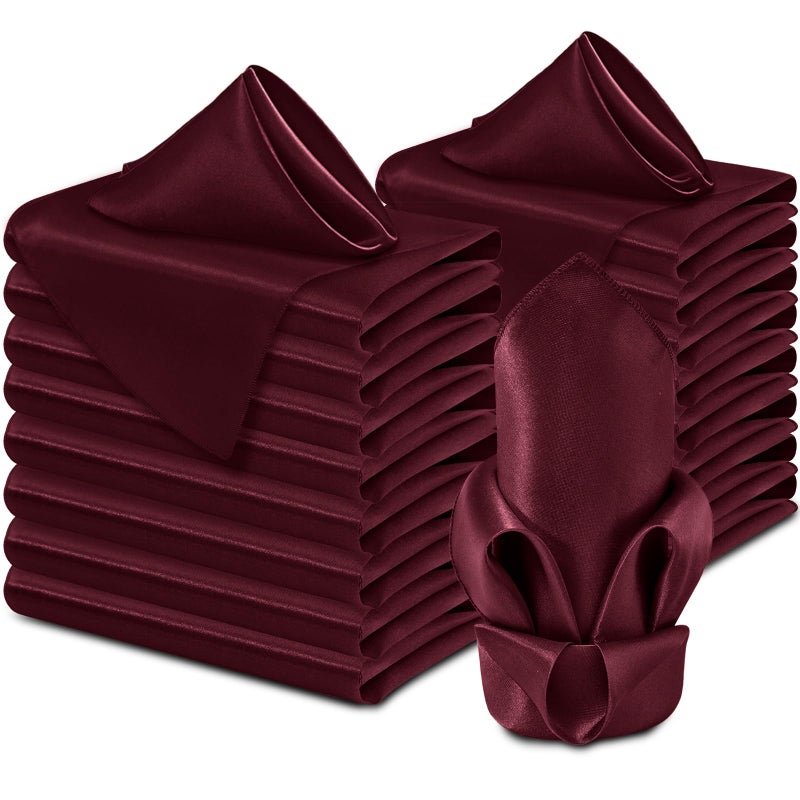 Aormenzy 60 Pack Burgundy Satin Napkins 17 x 17 Silky Napkins Party Cloth Napkins Square Satin Napkins Dining Table Napkins Soft Cloth Napkins for Wedding Banquet Party Decoration