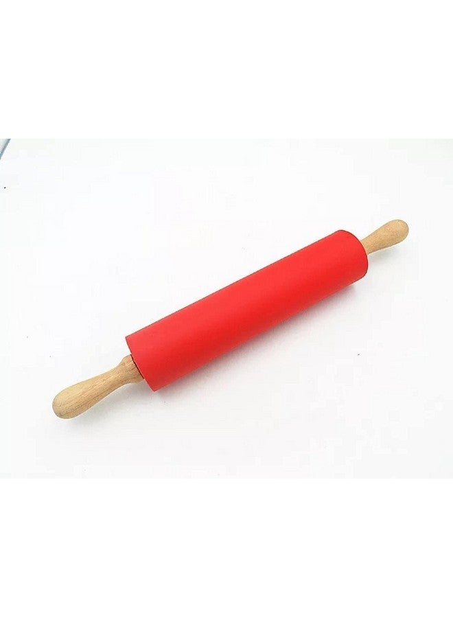 Zeinwap Silicone Rolling Pin Non Stick Surface Wooden Handle 1.6X12 Inch (Random Color) - Image 2