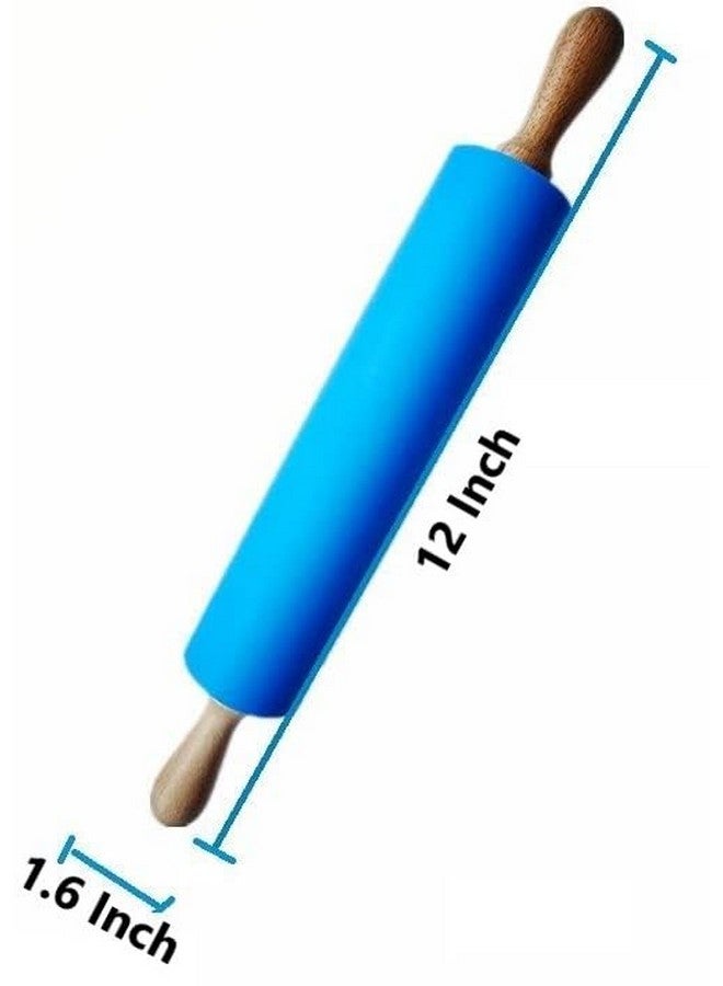 Zeinwap Silicone Rolling Pin Non Stick Surface Wooden Handle 1.6X12 Inch (Random Color) - Image 3