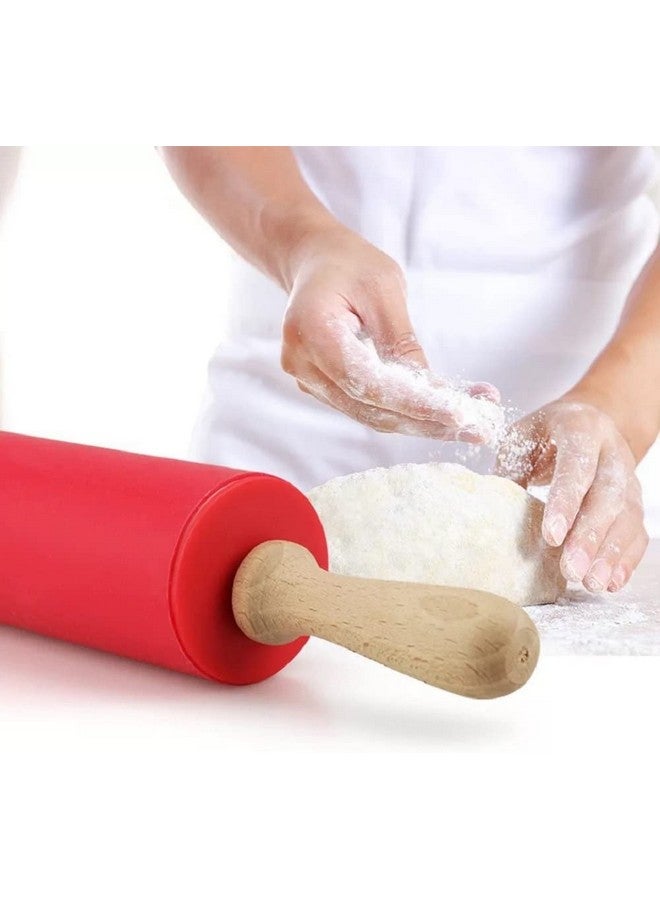 Zeinwap Silicone Rolling Pin Non Stick Surface Wooden Handle 1.6X12 Inch (Random Color) - Image 4