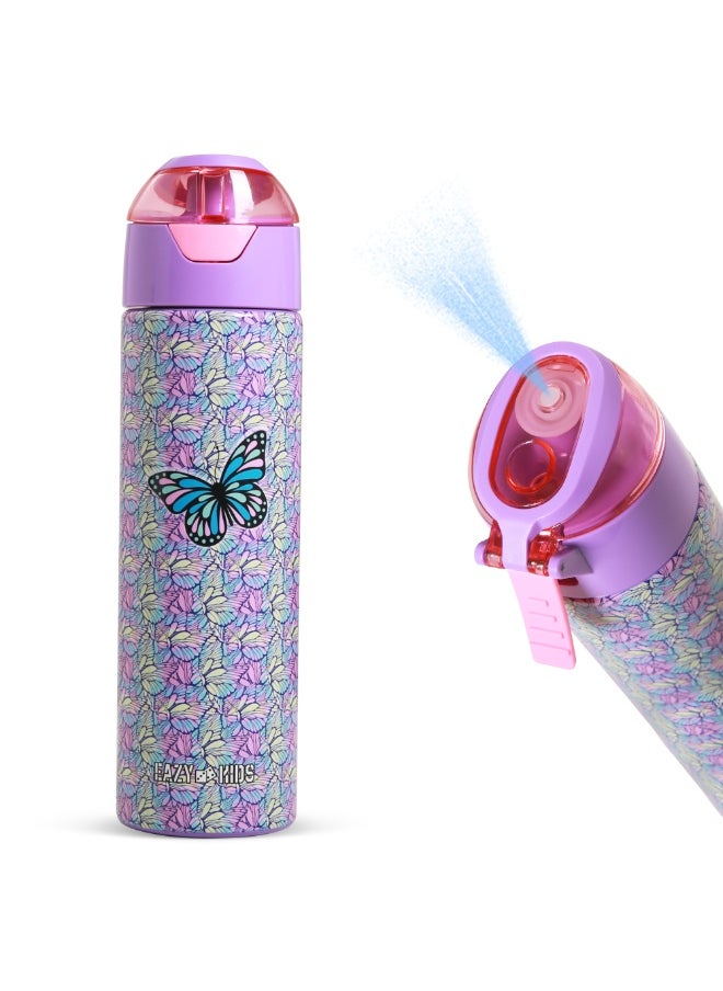 Eazy Kids Eazy Kids - Insulated Stainless Steel Water Bottle w/ Spray -Butterfly, 640ml Purple  - Image 1