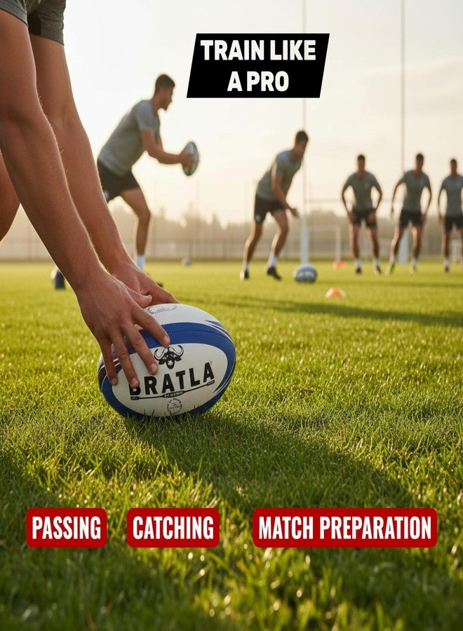 Bratla Pro Training Rugby Ball – Hand Sewn Professional Rugby Practice Ball with 3-Ply Fabric Backing, Long Lasting Grip – Size 5 & Size 4 – Ideal for Training, Match Prep, Clubs & Schools (Size 5) - Image 2