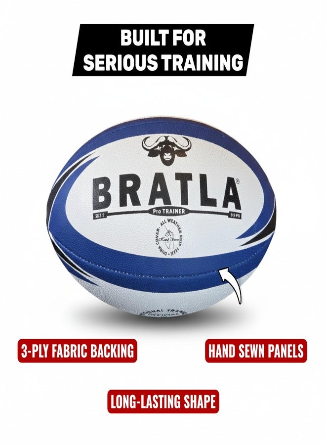 Bratla Pro Training Rugby Ball – Hand Sewn Professional Rugby Practice Ball with 3-Ply Fabric Backing, Long Lasting Grip – Size 5 & Size 4 – Ideal for Training, Match Prep, Clubs & Schools (Size 5) - Image 3