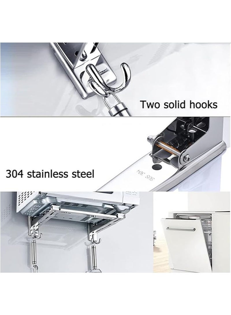Apustim Stainless Steel Microwave Rack，Retractable Folding Microwave Wall Mount Bracket with Removable Hook for Home Kitchen （Silver）  - Image 4