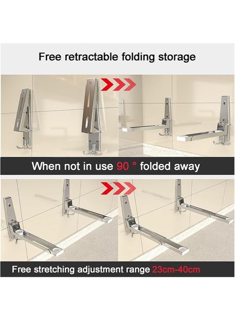 Apustim Stainless Steel Microwave Rack，Retractable Folding Microwave Wall Mount Bracket with Removable Hook for Home Kitchen （Silver）  - Image 5