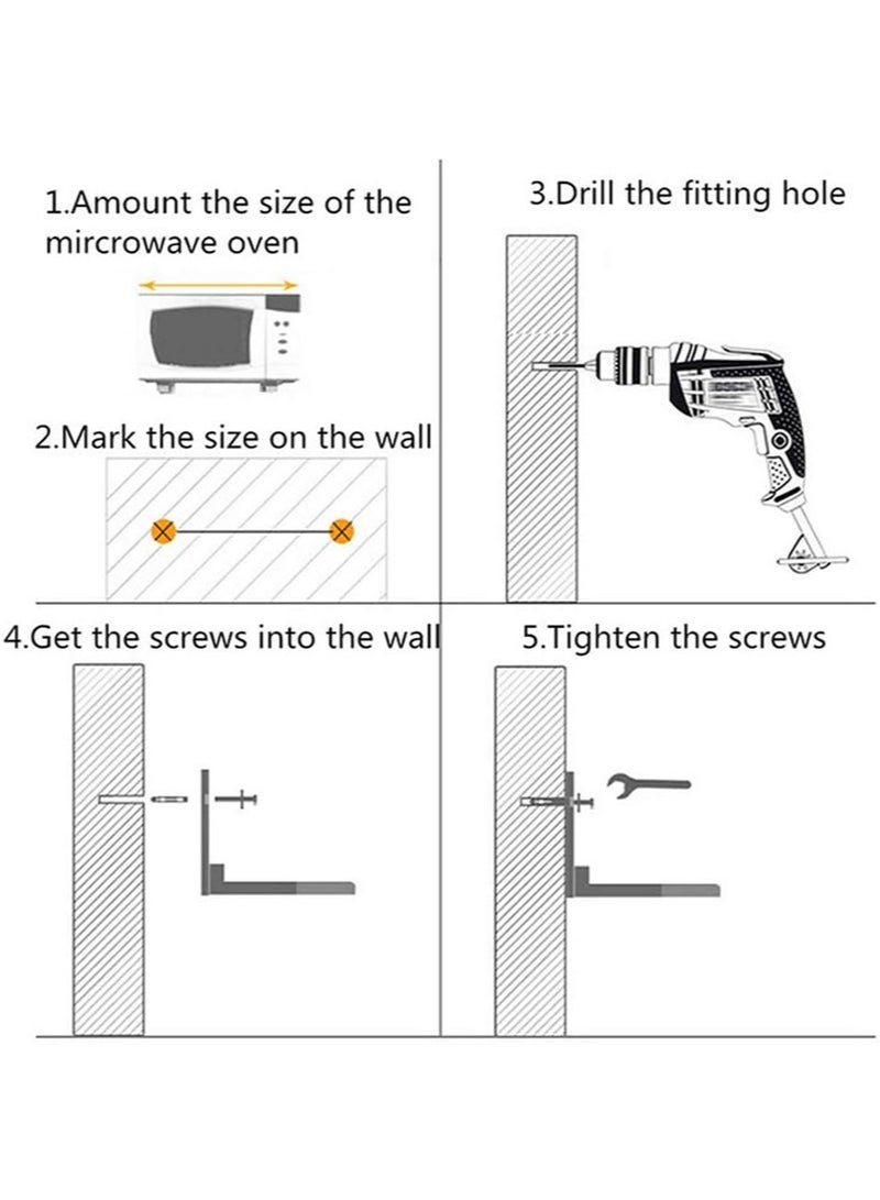 Apustim Stainless Steel Microwave Rack，Retractable Folding Microwave Wall Mount Bracket with Removable Hook for Home Kitchen （Silver）  - Image 3