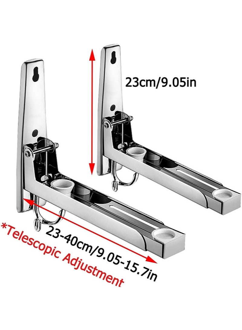 Apustim Stainless Steel Microwave Rack，Retractable Folding Microwave Wall Mount Bracket with Removable Hook for Home Kitchen （Silver）  - Image 2