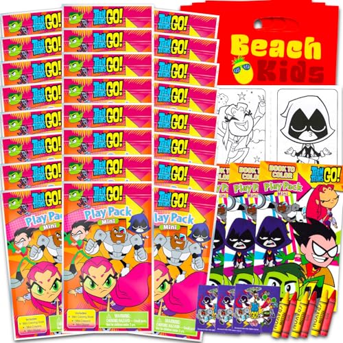 DC Comics Teen Titans GO Mini Party Favors Set Bundle with 24 Teen Titans Play Packs with Coloring Pages Stickers More Teen Titans GO Party Supplies - Image 1
