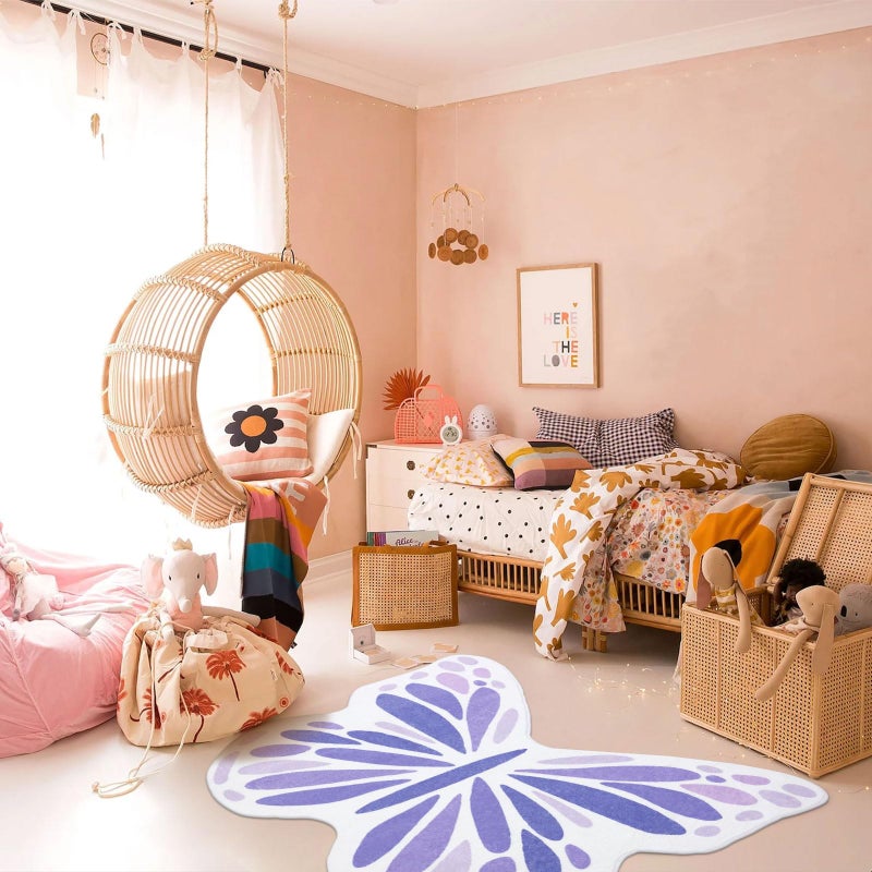 Topotdor Cute Butterfly Kids Rugs for Girls Bedroom, Toddler Nursery Rug Soft Washable Kids Area Rug for Butterfly Living Room Playroom Decor, Purple 35 x 43 inch - Image 4