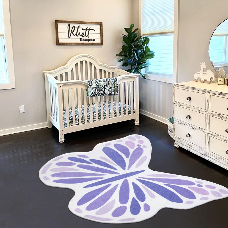 Topotdor Cute Butterfly Kids Rugs for Girls Bedroom, Toddler Nursery Rug Soft Washable Kids Area Rug for Butterfly Living Room Playroom Decor, Purple 35 x 43 inch - Image 3