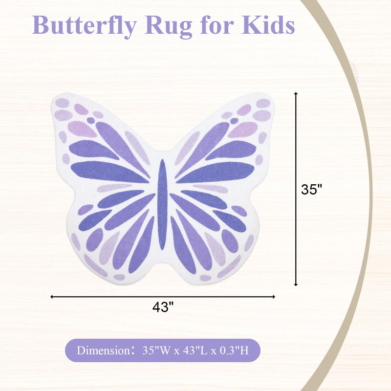 Topotdor Cute Butterfly Kids Rugs for Girls Bedroom, Toddler Nursery Rug Soft Washable Kids Area Rug for Butterfly Living Room Playroom Decor, Purple 35 x 43 inch - Image 5