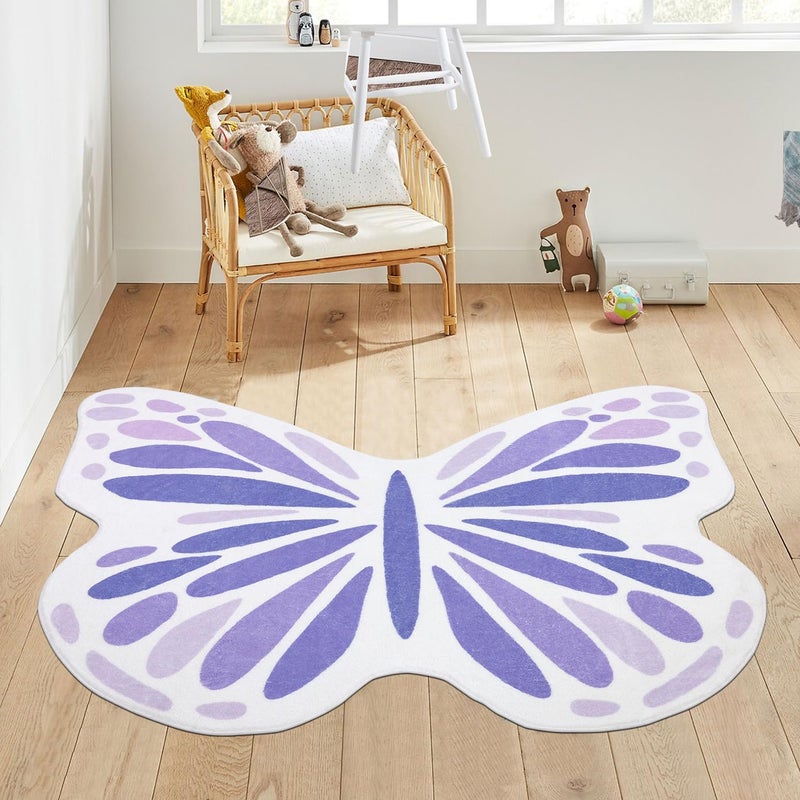 Topotdor Cute Butterfly Kids Rugs for Girls Bedroom, Toddler Nursery Rug Soft Washable Kids Area Rug for Butterfly Living Room Playroom Decor, Purple 35 x 43 inch - Image 1