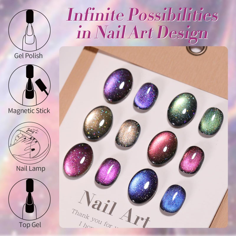 Born Pretty 9D Magnetic Gel Nail Polish Reflective Glitter Gel Polish Holographic Colorful Cat Magnetic Gel Polish Set 7ML 6PCS - Image 3