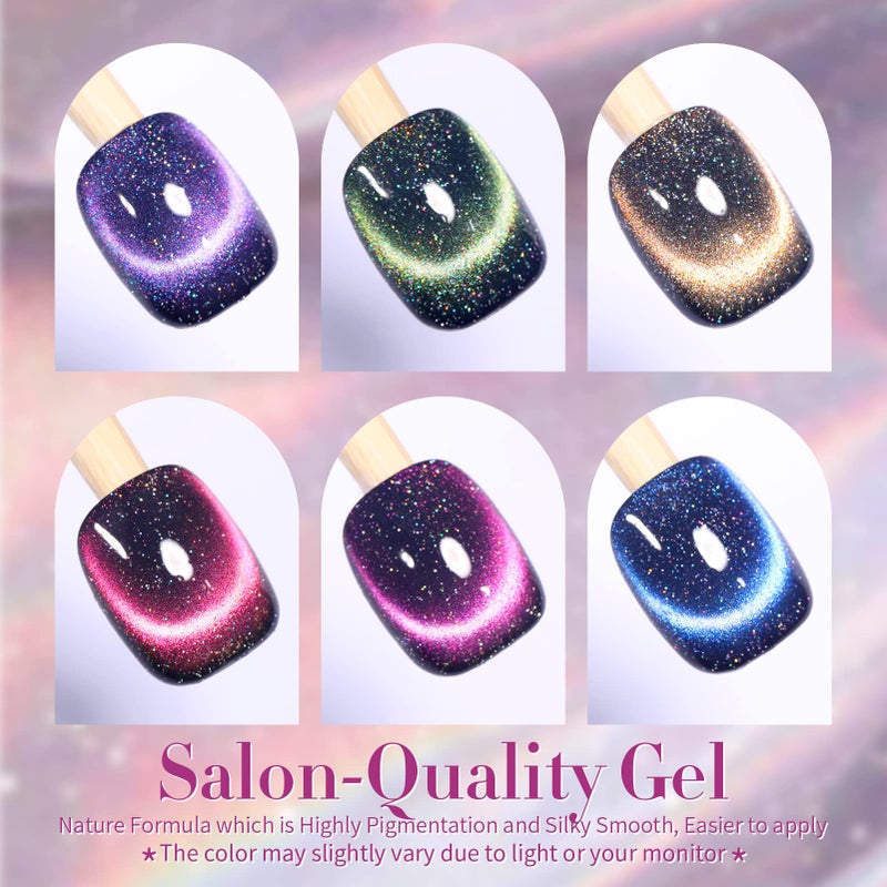 Born Pretty 9D Magnetic Gel Nail Polish Reflective Glitter Gel Polish Holographic Colorful Cat Magnetic Gel Polish Set 7ML 6PCS - Image 2