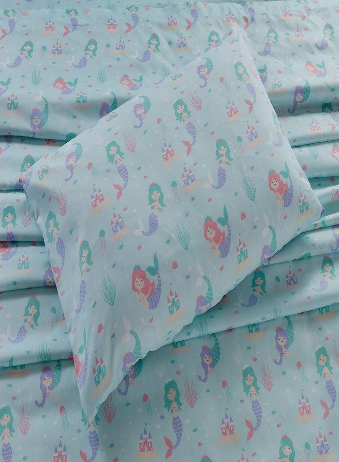Linen Plus Sheet Set Kids/Teens Mermaids Underwater Castle Jellyfishes Aqua Pink Lavender Purple # Aqua Mermaid (Twin) - Image 3