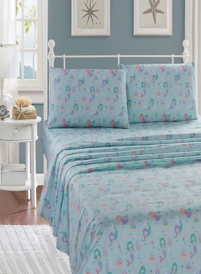 Linen Plus Sheet Set Kids/Teens Mermaids Underwater Castle Jellyfishes Aqua Pink Lavender Purple # Aqua Mermaid (Twin) - Image 2