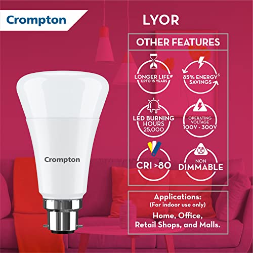 Crompton LED10DFCDLLYOR Round Base B22 LED Bulb (Cool Day Light, 10-Watt) - Image 3