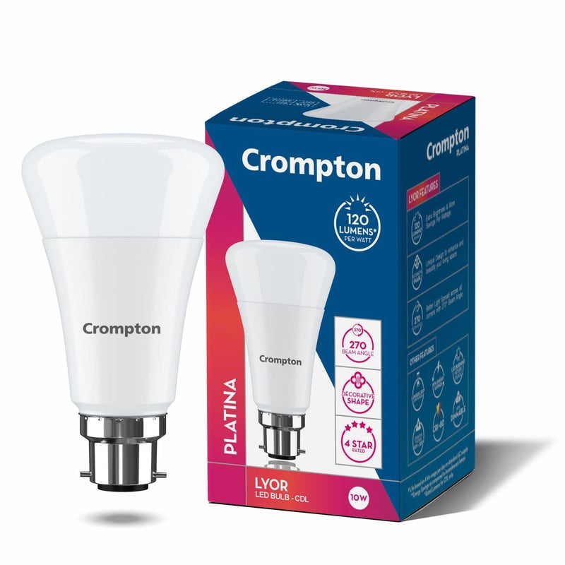 Crompton LED10DFCDLLYOR Round Base B22 LED Bulb (Cool Day Light, 10-Watt) - Image 2