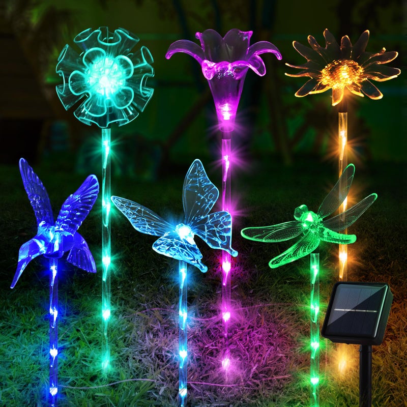 Liveasily Set of 6 Arcylic Solar Lights for Outside, Solar Powered Garden Decorations with 8 Lighting Modes, Outdoor Waterproof Pathway Lights for Yard, Patio Plant Pot, Flower Bed (Mixed) - Image 1