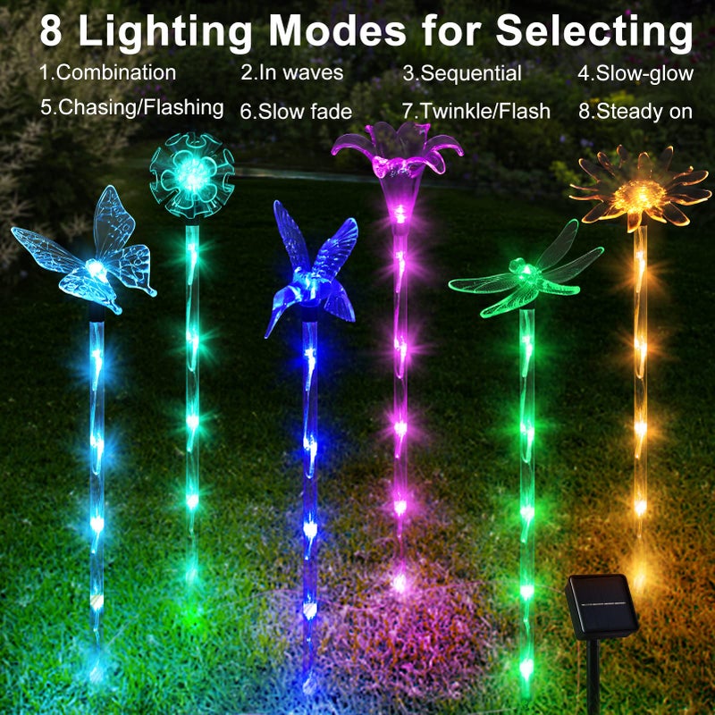 Liveasily Set of 6 Arcylic Solar Lights for Outside, Solar Powered Garden Decorations with 8 Lighting Modes, Outdoor Waterproof Pathway Lights for Yard, Patio Plant Pot, Flower Bed (Mixed) - Image 5