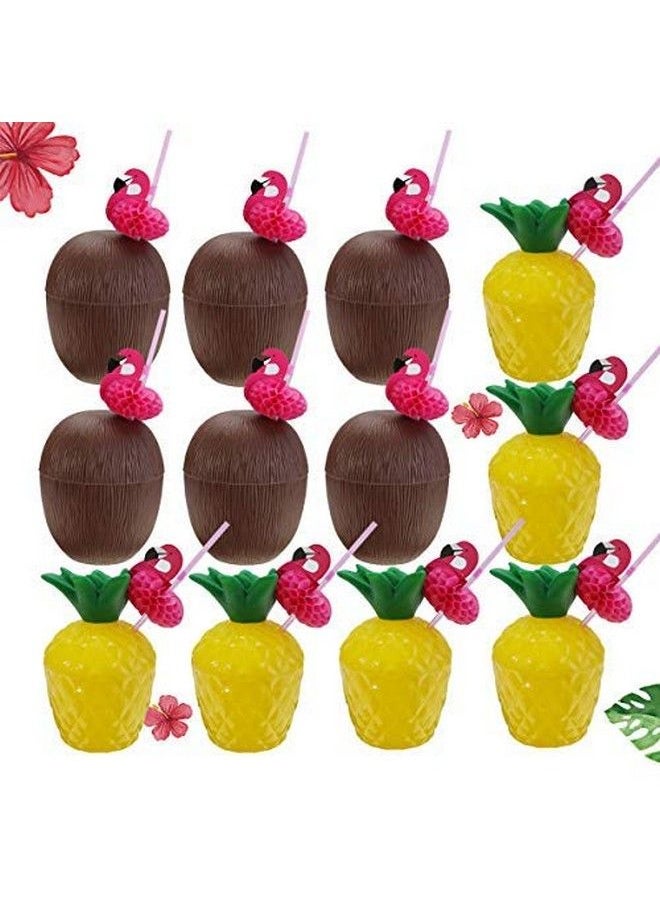 G.CORE Pineapple Drink Cups Coconut Cups 12Pcs Luau Party Decorations Pineapple Cups With Lids And Straws Flamingo Decal Hawaii Bachelorette Birthday Aloha Party Supplies For Adults Kids Favors  - Image 3