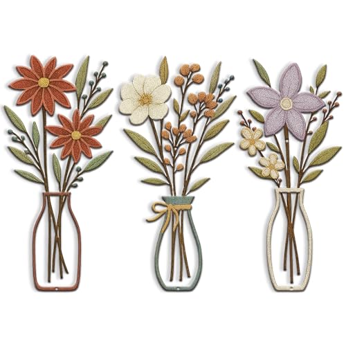 CarryWise 3 Piece Metal Flower Wall Art for Bedroom Living Room Rustic Farmhouse Floral Wall Decor for Bathroom Dining Room Boho Home Decorations Modern Minimalism Walls Hanging SculpturesRed Purple - Image 1