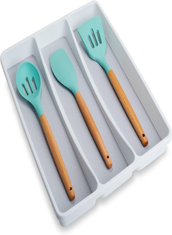 UNIQUE CART® Classic Large Utensil Tray, Soft Grip, Non-Slip Kitchen Drawer Organizer, 3 Compartments, Multi-Purpose Home Organization, BPA Free, White - Image 1