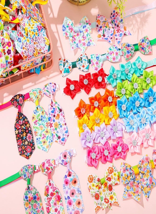 Reginary 100 Pcs Dog Bow Ties Collars Bulk pet Flower Collar Adjustable Dog Bowties Floral cat Grooming Accessories for Small Medium Puppy Cat Pet Supplies - Image 4