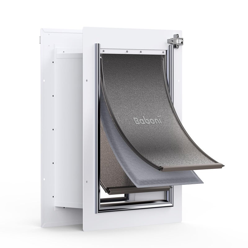 Baboni Pet Door for Wall,3-Flap,Steel Frame and Telescoping Tunnel, Aluminum Lock, Double Flap Dog Door and Cat Door, Strong and Durable (Pets Up to 40 Lb) -Medium - Image 1